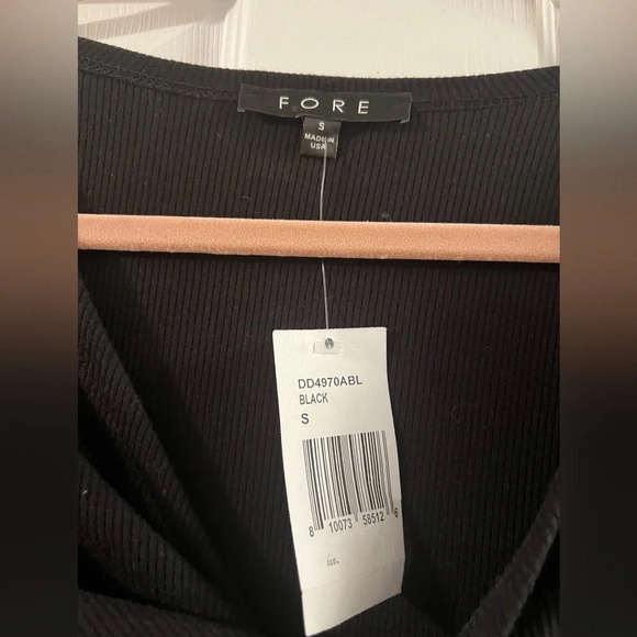 Fore Ribbed Knit Mini Dress Women's S Black Cut Out V-Neck Long Sleeves NWT - Picture 3 of 5